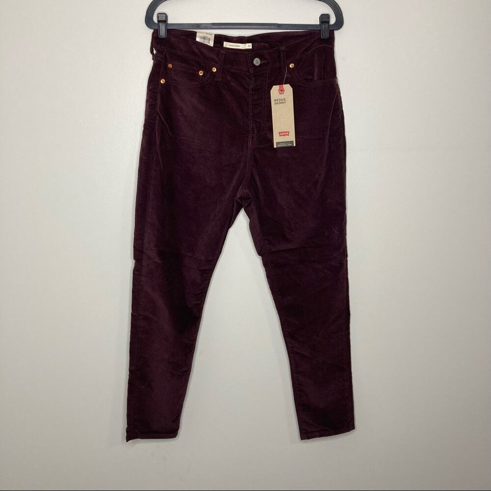 NWT LEVI’S Wedgie Skinny Maroon Velvet Pants High Rise 32 14